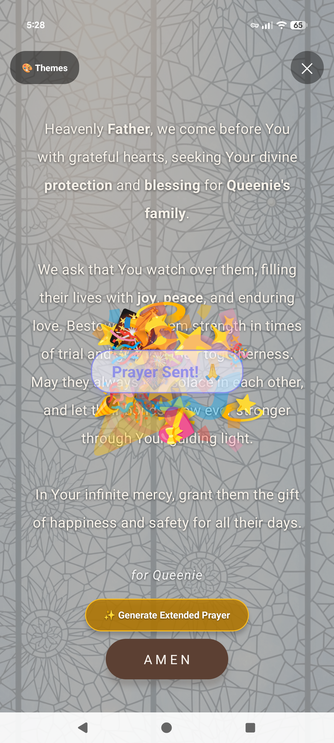 Prayer sent with celebration